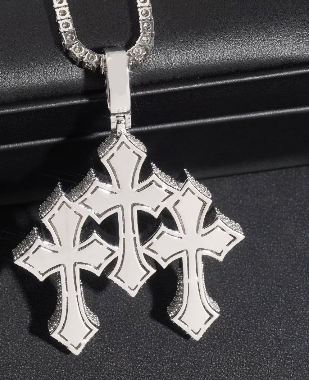 MOIS TRIO- 70.5 mm Moissanite three cluster cross pendant