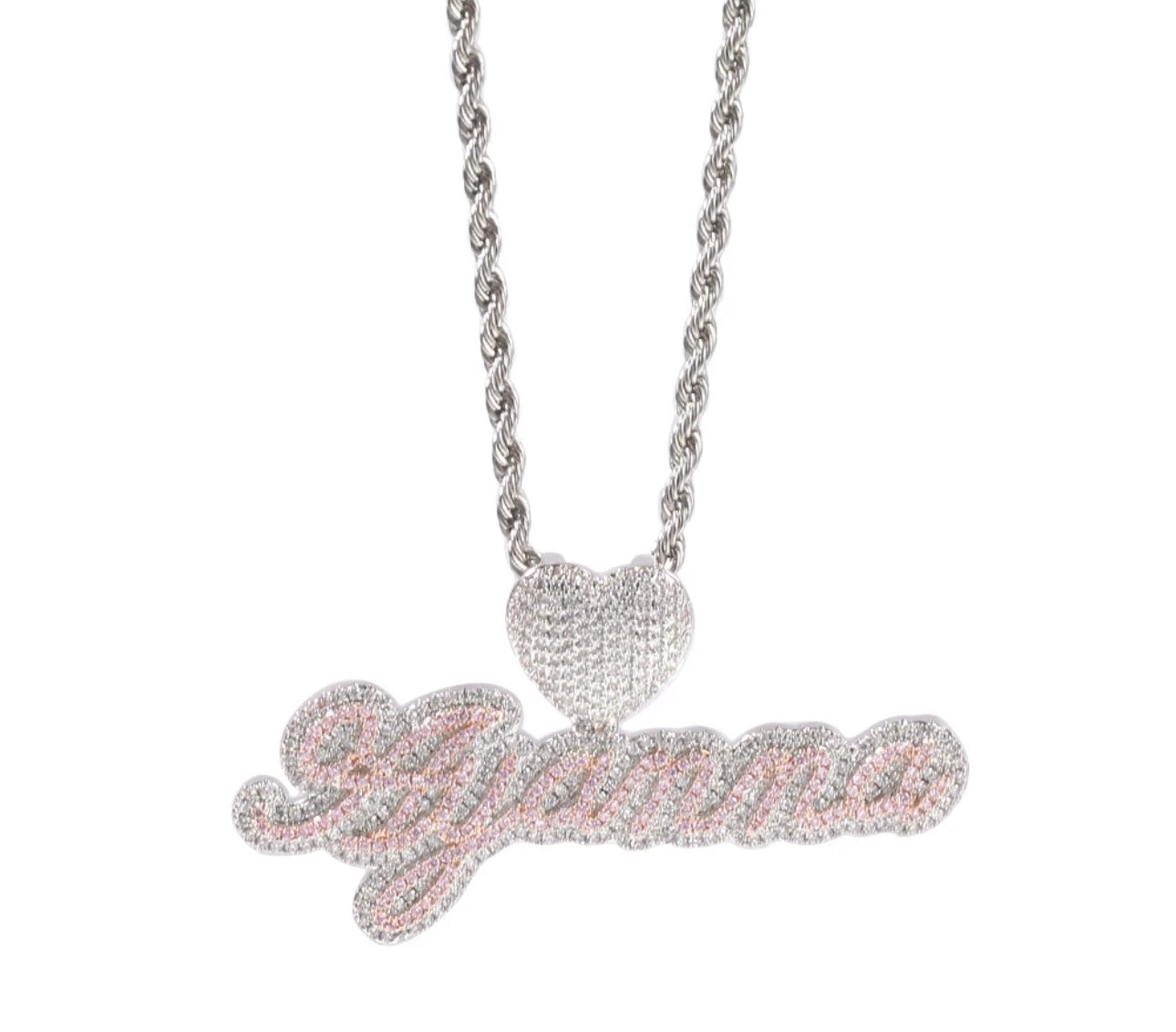 SCRIPT HEART- 6.2 cm Two-tone cursive nameplate pendant