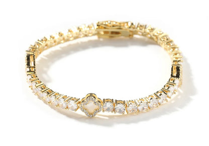 LUCKY- 4  mm Round stone clover tennis bracelet