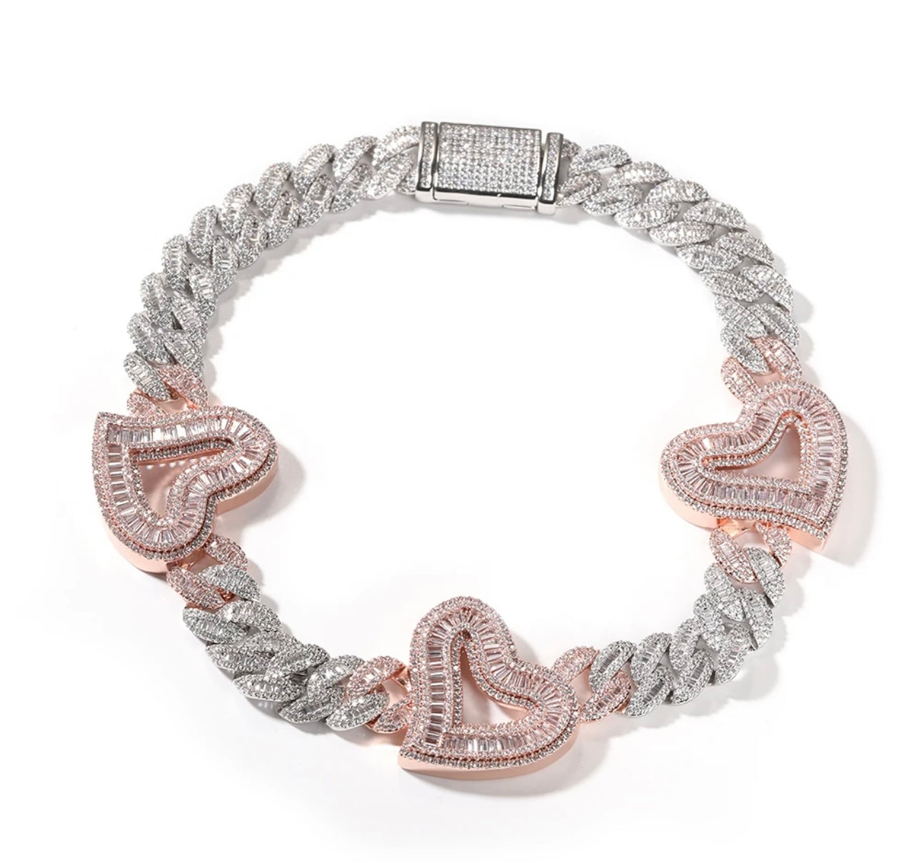 REAL POPULAR- 16 mm two tone heart Cuban link