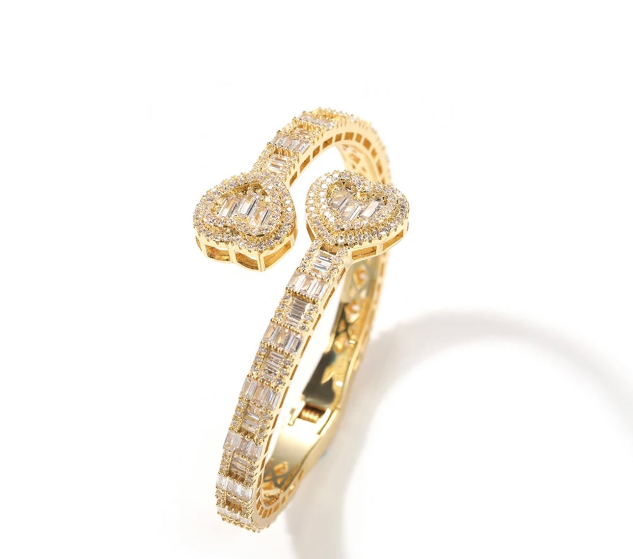 HEART BREAKER- 6 mm Baguette double heart bangle