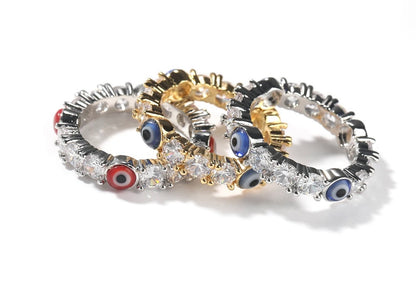EE RING - 4 mm Round stone evil eye tennis ring