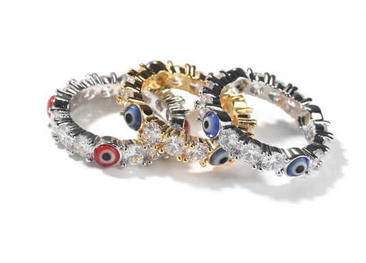 EE RING - 4 mm Round stone evil eye tennis ring