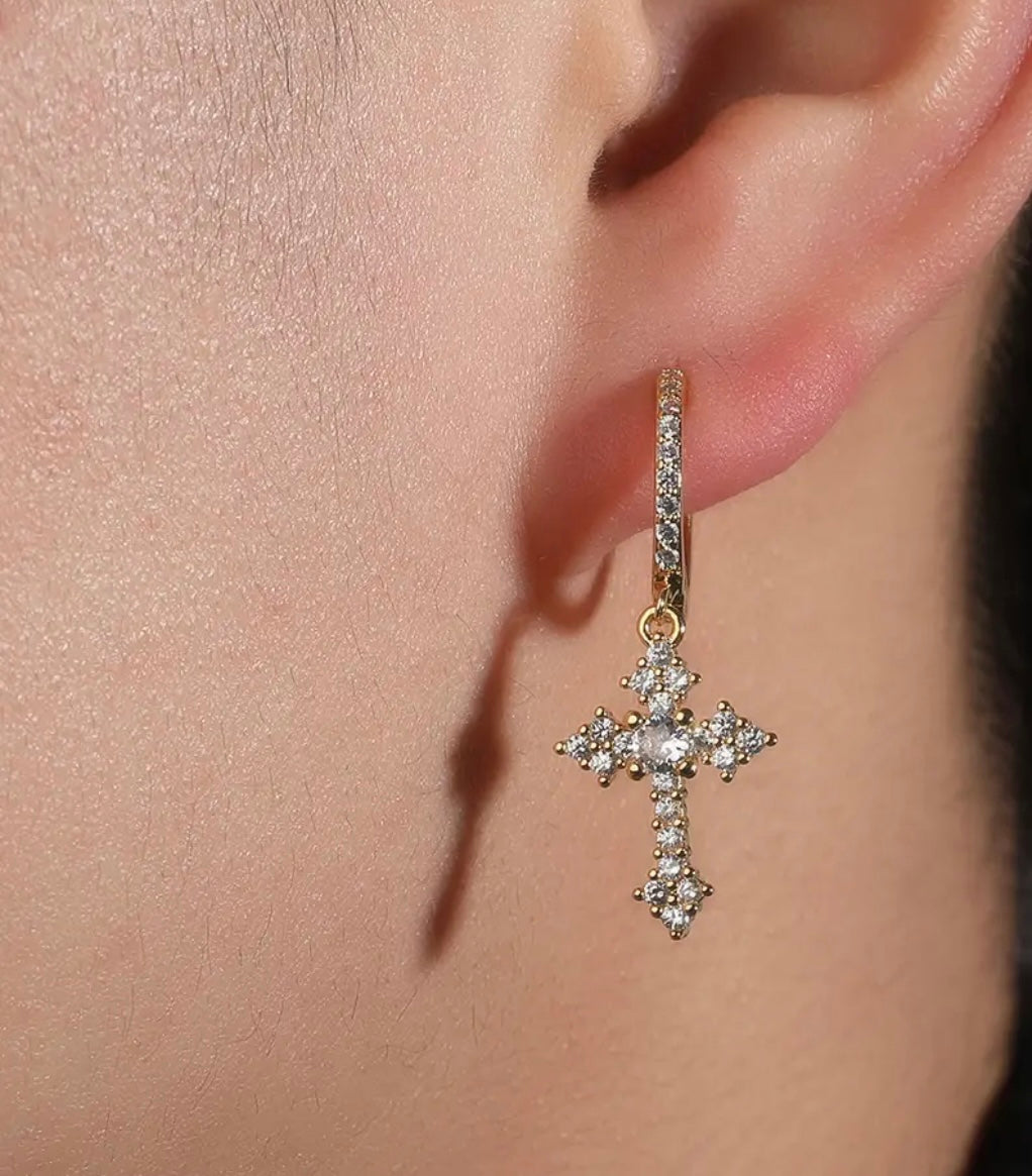 CROSS HUGGIES- 925 Sterling Silver 16 mm cross huggies earrings