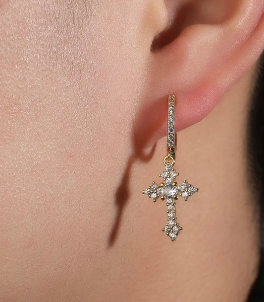 CROSS HUGGIES- 925 Sterling Silver 16 mm cross huggies earrings
