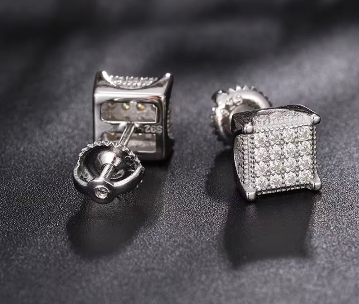STUD- 925 Sterling silver square cluster Moissanite stud earrings