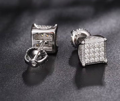 STUD- 925 Sterling silver square cluster Moissanite stud earrings