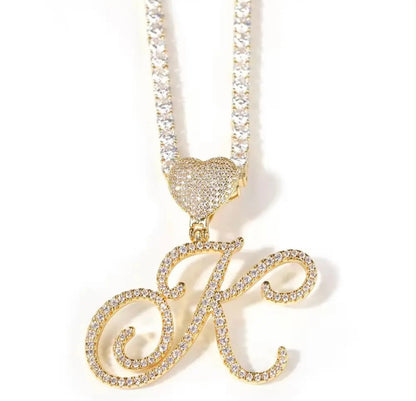 CURSIVE LETTER- 5 cm heart hook cursive letter pendant