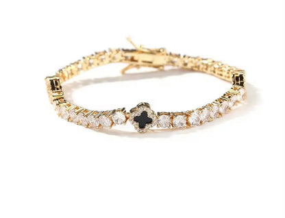 LUCKY- 4  mm Round stone clover tennis bracelet