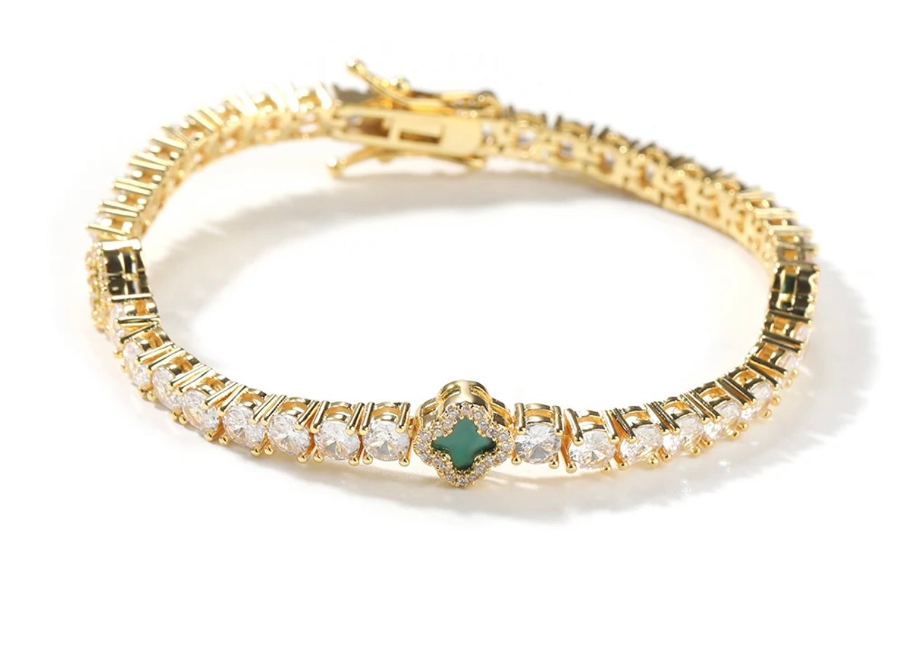 LUCKY- 4  mm Round stone clover tennis bracelet