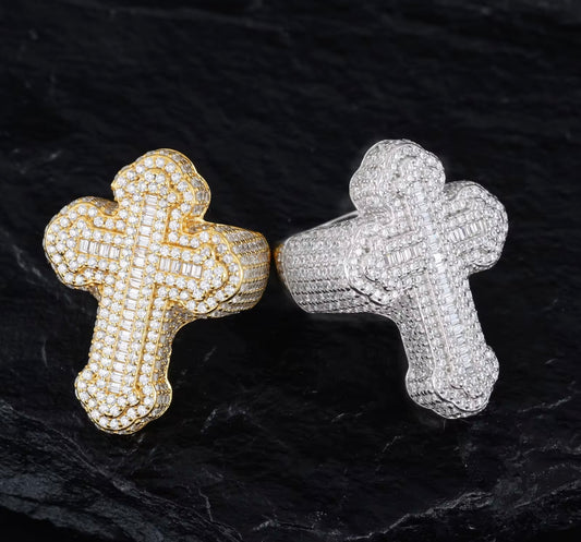RELIGIOUS- 27 mm 925 Sterling Silver Moissanite cross shaped ring