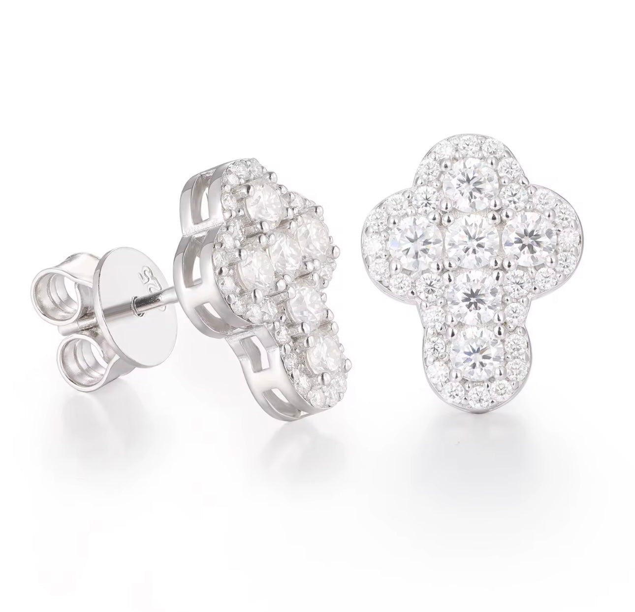 CROSS- 925 Sterling silver cross shaped Moissanite stud earrings