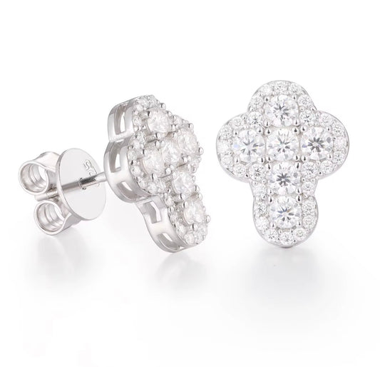 CROSS- 925 Sterling silver cross shaped Moissanite stud earrings
