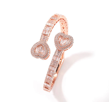HEART BREAKER- 6 mm Baguette double heart bangle