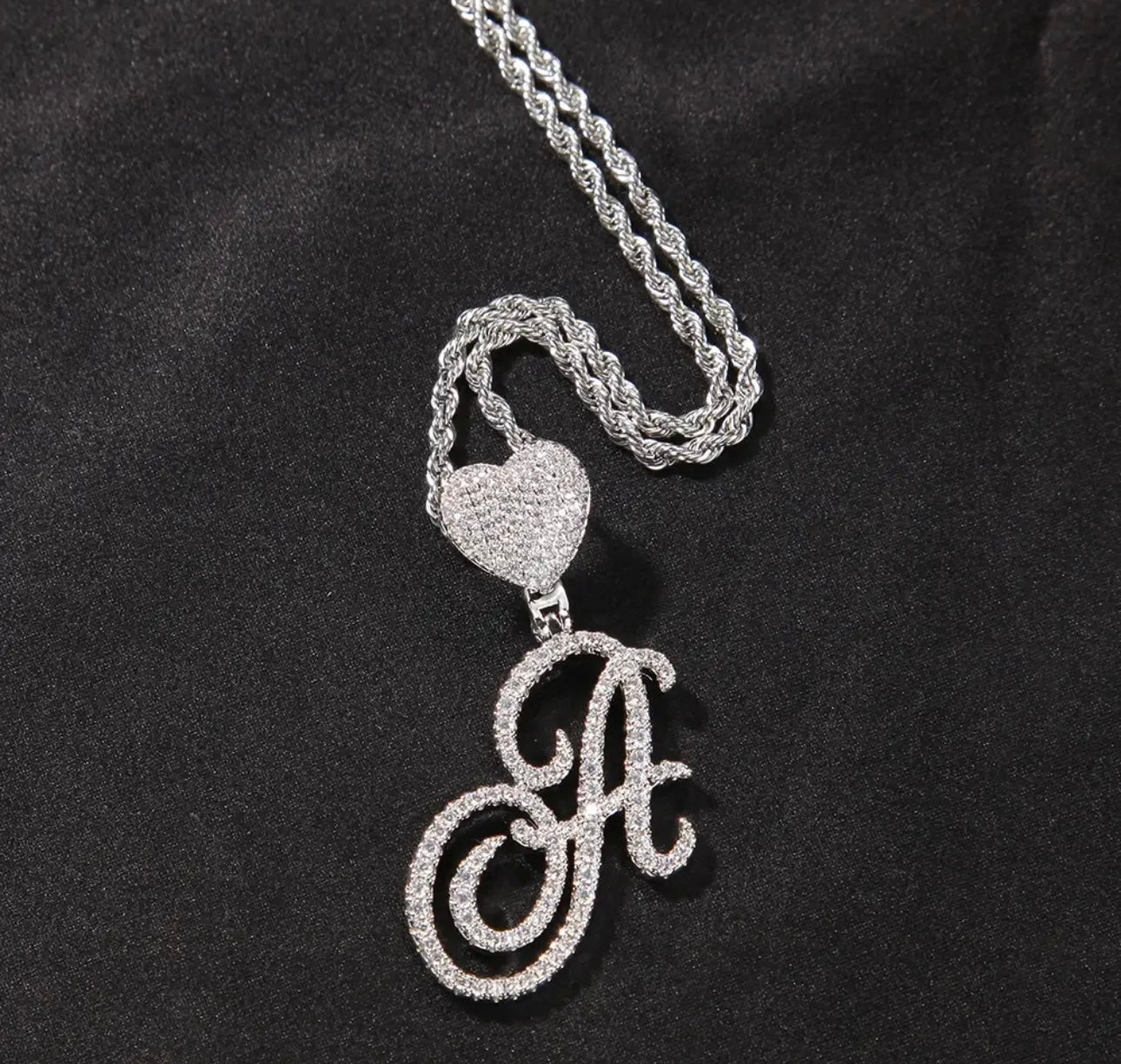 CURSIVE LETTER- 5 cm heart hook cursive letter pendant