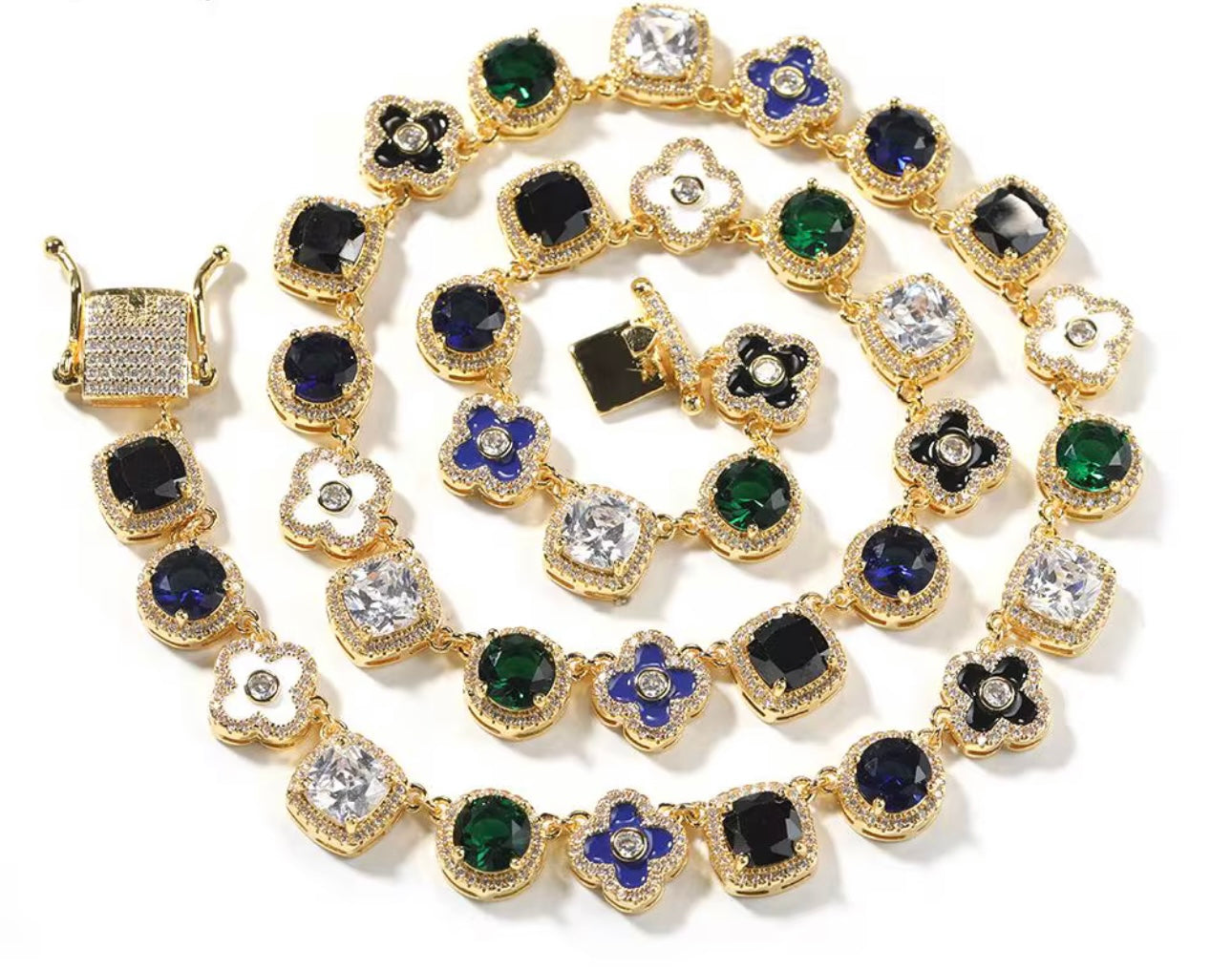 APATITE- 10 mm Mixed stone clover necklace