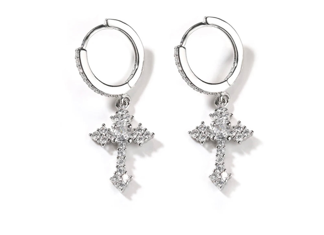 CROSS HUGGIES- 925 Sterling Silver 16 mm cross huggies earrings