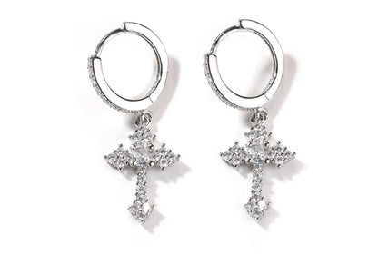 CROSS HUGGIES- 925 Sterling Silver 16 mm cross huggies earrings
