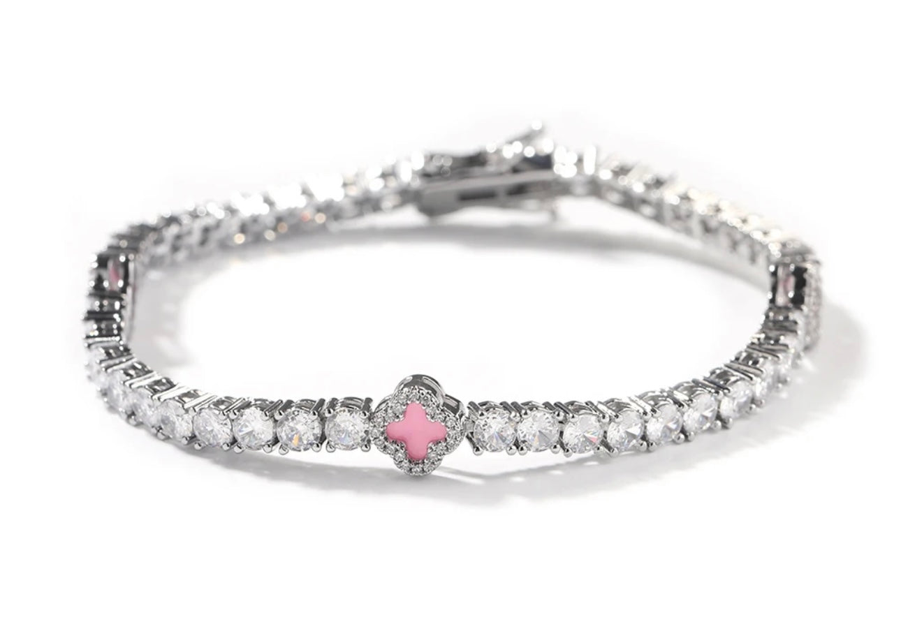 LUCKY- 4  mm Round stone clover tennis bracelet