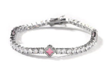 LUCKY- 4  mm Round stone clover tennis bracelet