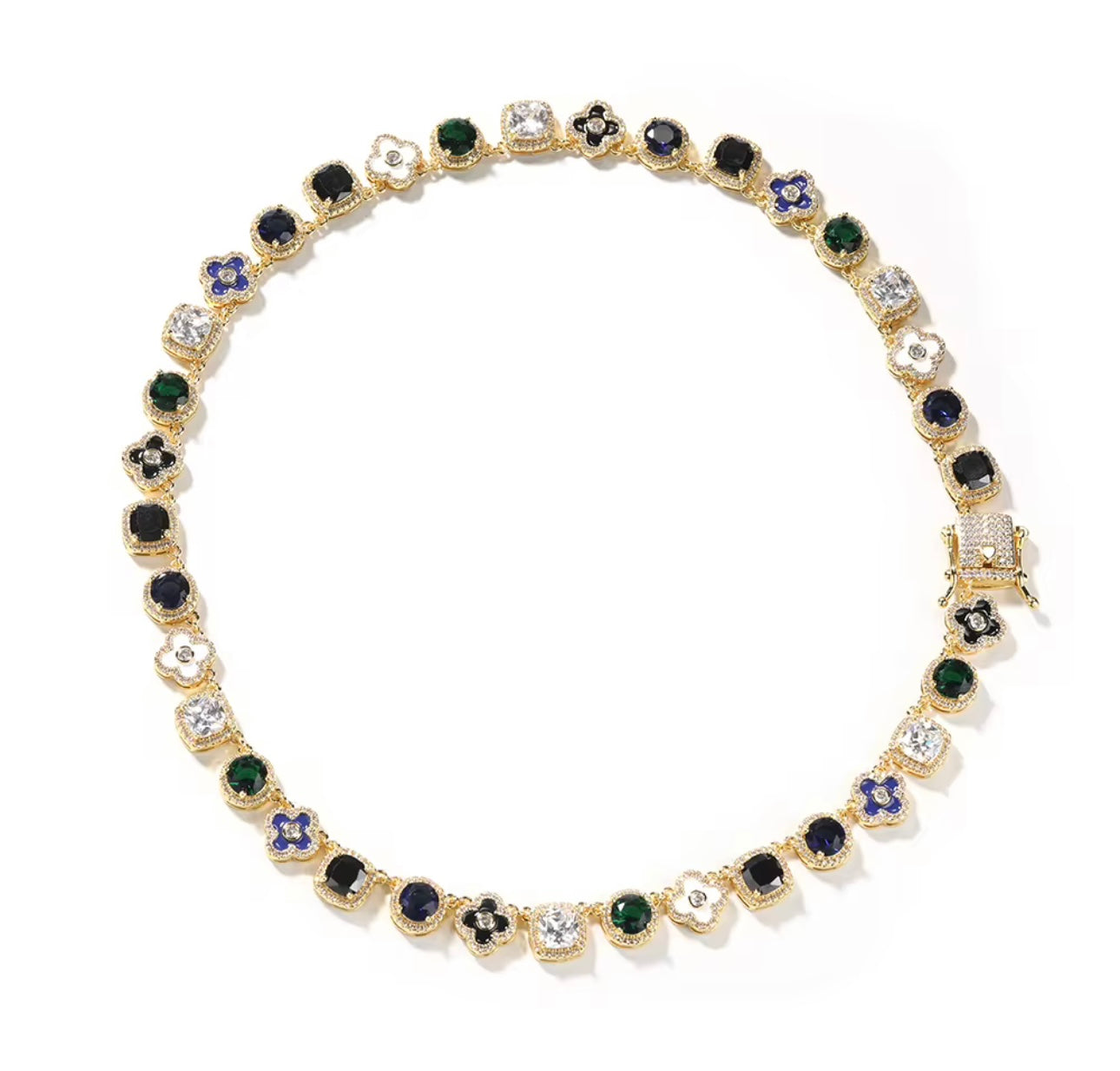 APATITE- 10 mm Mixed stone clover necklace