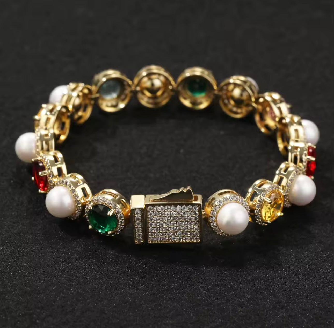 PEARLY GEMSTONE BRACELET- 10 mm Mixed stone bracelet