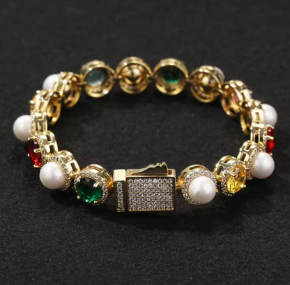PEARLY GEMSTONE BRACELET- 10 mm Mixed stone bracelet