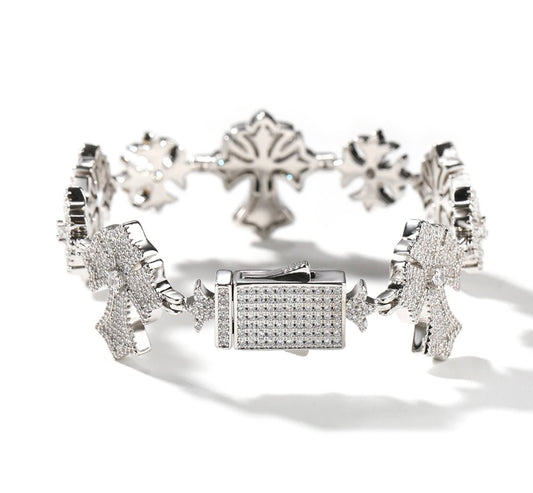 CHROME - 25 mm Interconnected gothic cross bracelet.