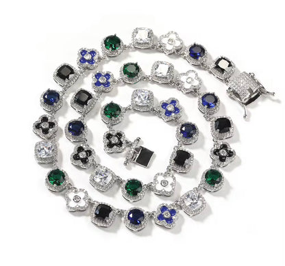 APATITE- 10 mm Mixed stone clover necklace