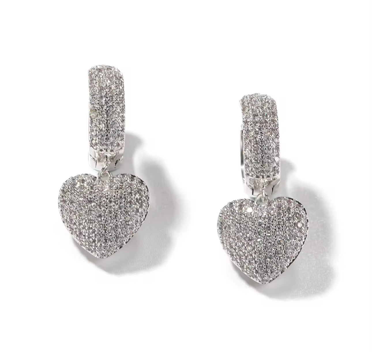 HEART DROP- 14 mm Iced out dangling heart earrings