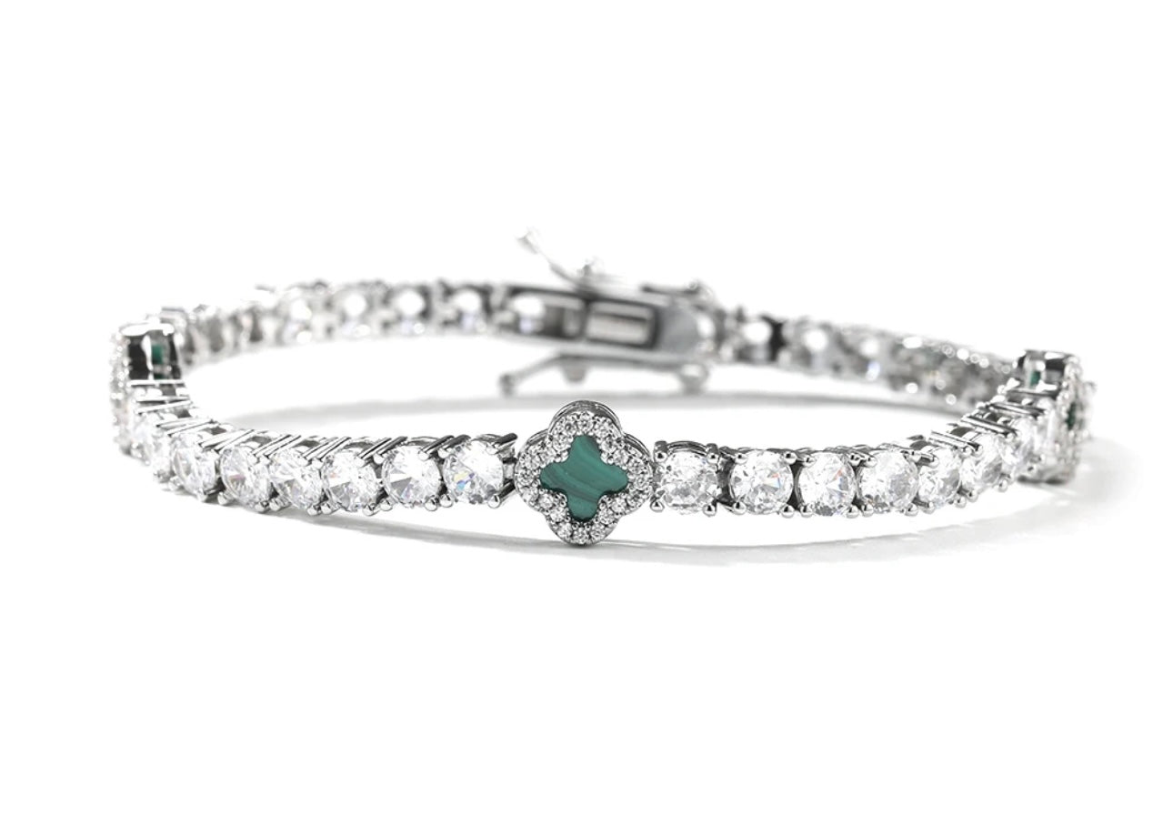 LUCKY- 4  mm Round stone clover tennis bracelet