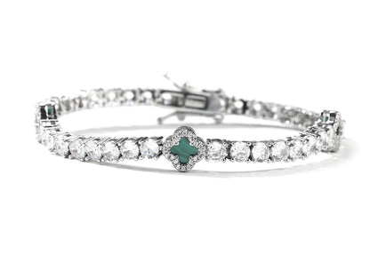 LUCKY- 4  mm Round stone clover tennis bracelet