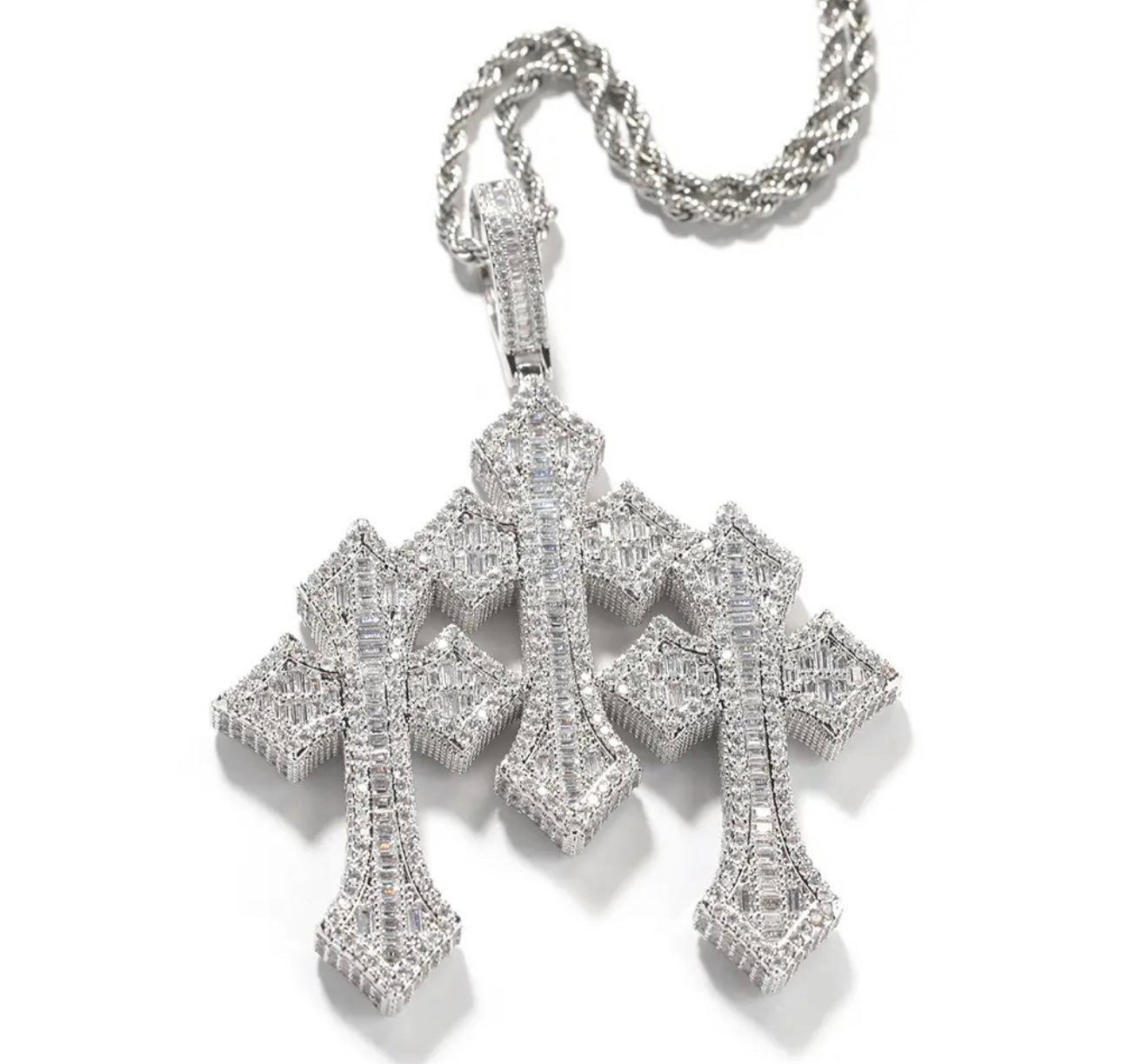 TRIO-  9.4 cm Three cluster cross pendant