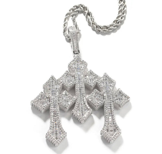 TRIO-  9.4 cm Three cluster cross pendant