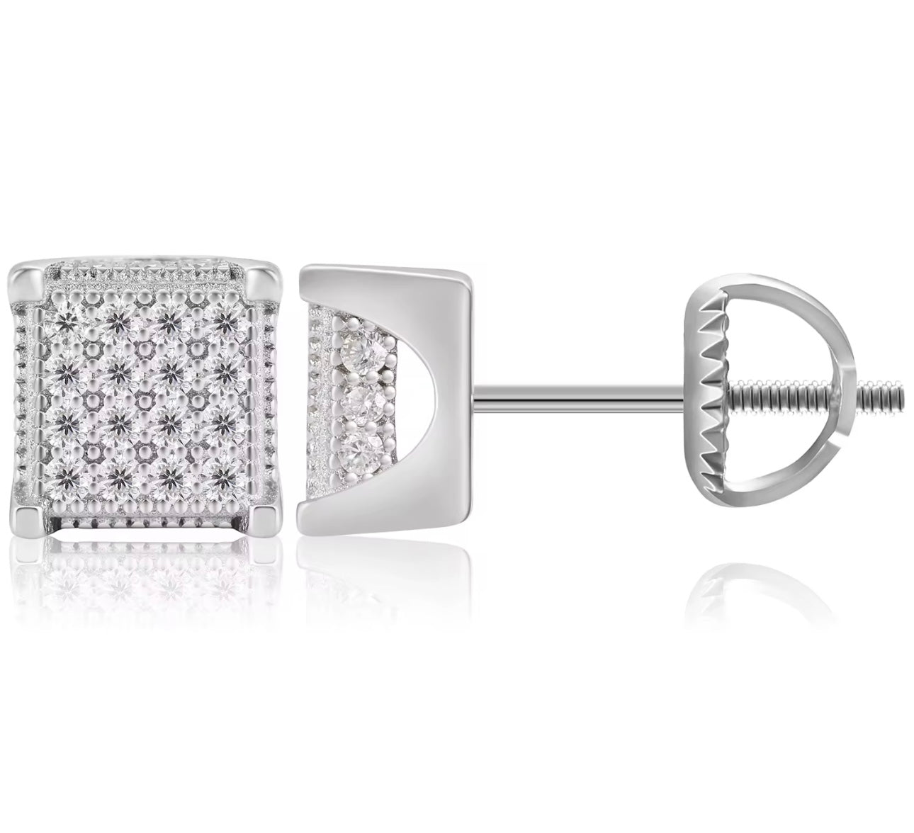 STUD- 925 Sterling silver square cluster Moissanite stud earrings