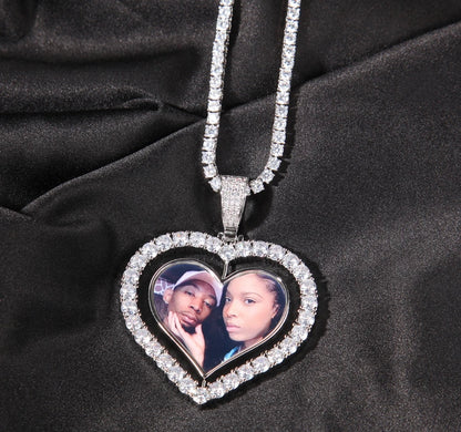 TOGETHER IN OUR HEART- 6.1 cm Rotating photo, heart shaped photo pendant