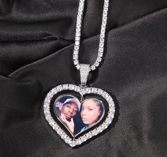 TOGETHER IN OUR HEART- 6.1 cm Rotating photo, heart shaped photo pendant