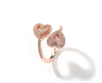 HEART EYEYS- 10 mm Double heart, adjustable ring