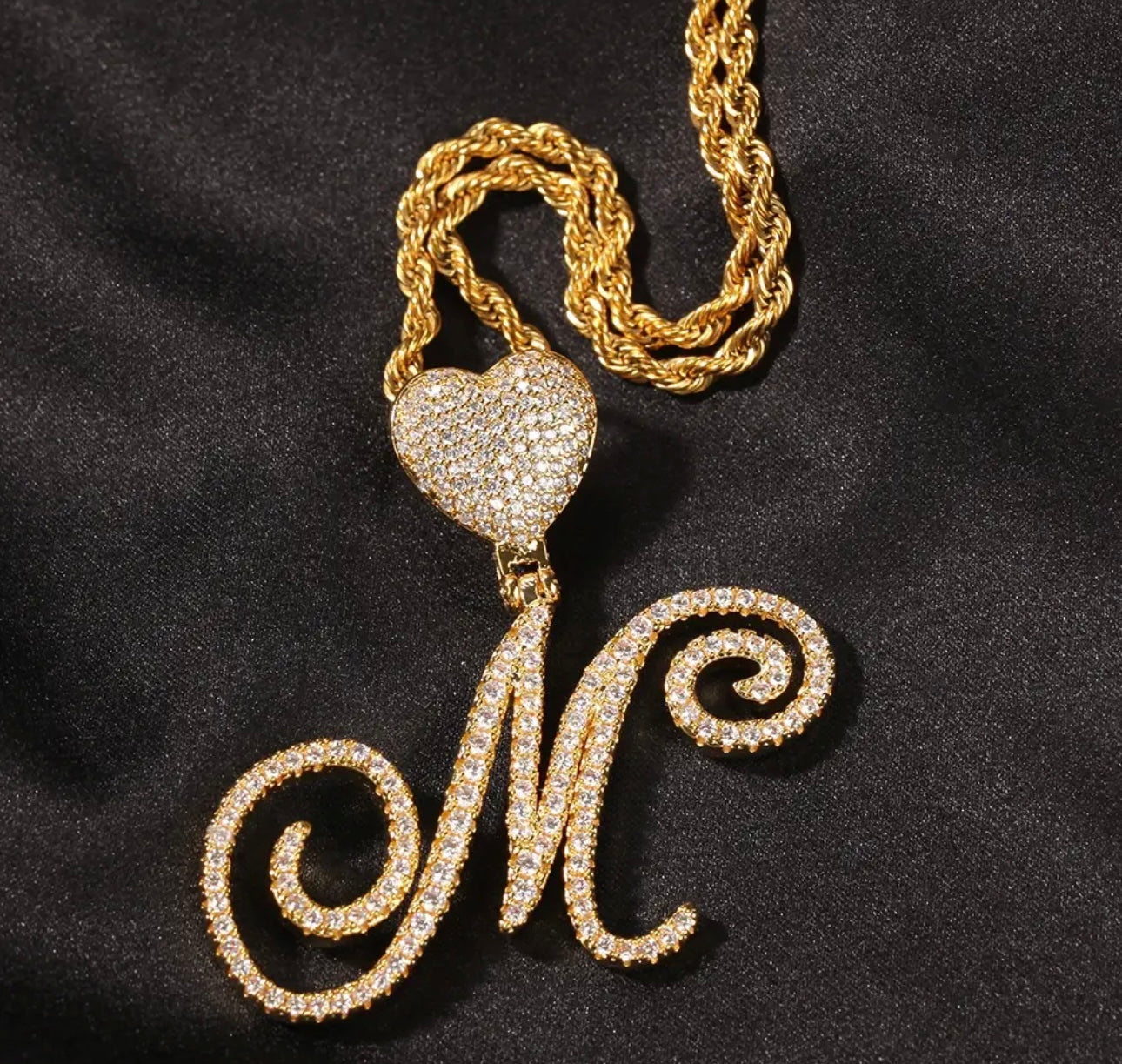 CURSIVE LETTER- 5 cm heart hook cursive letter pendant