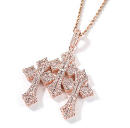 TRIO-  9.4 cm Three cluster cross pendant