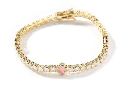 LUCKY- 4  mm Round stone clover tennis bracelet