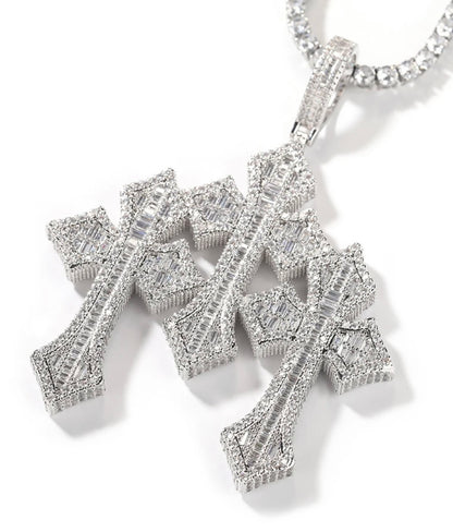 TRIO-  9.4 cm Three cluster cross pendant
