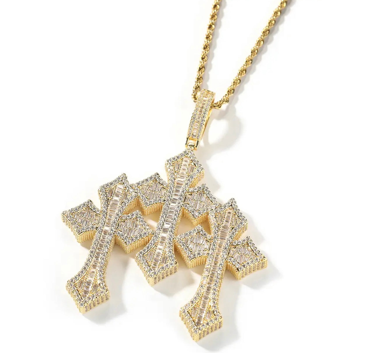TRIO-  9.4 cm Three cluster cross pendant