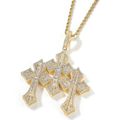 TRIO-  9.4 cm Three cluster cross pendant
