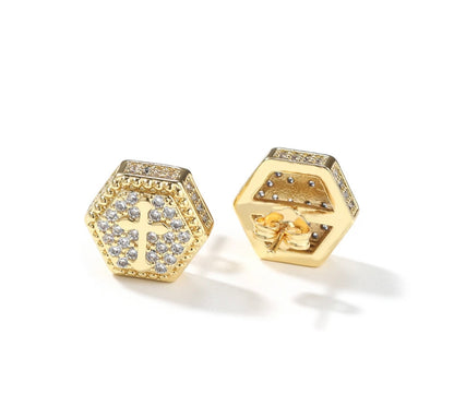 CRISS-CROSS- 12 mm hexagon shaped cross earrings