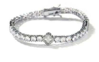 LUCKY- 4  mm Round stone clover tennis bracelet