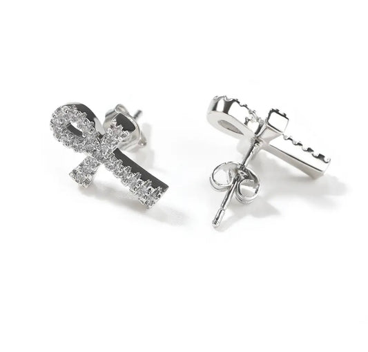 ANKH- 15 mm icy Ankh stud earrings