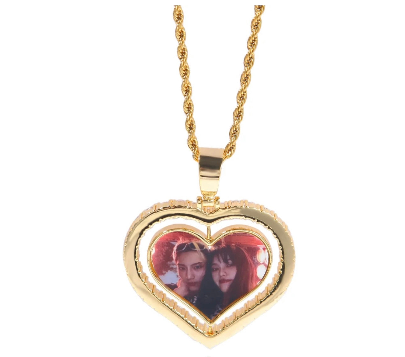 TOGETHER IN OUR HEART- 6.1 cm Rotating photo, heart shaped photo pendant