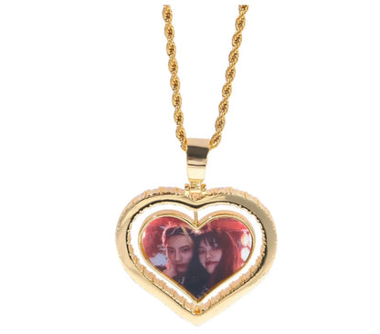TOGETHER IN OUR HEART- 6.1 cm Rotating photo, heart shaped photo pendant
