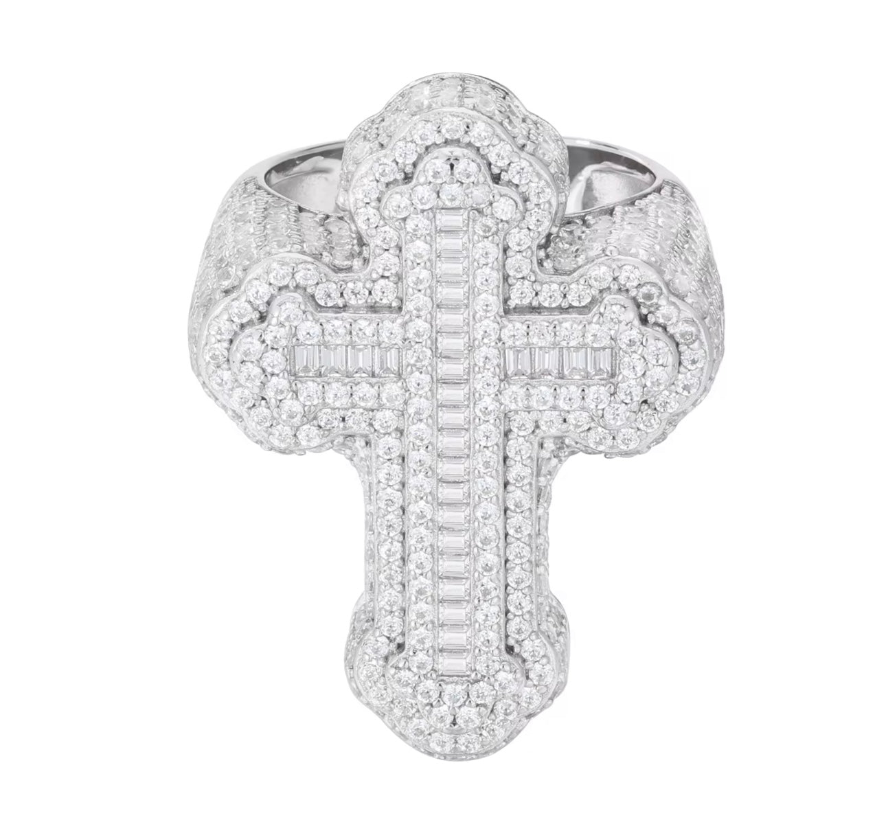 RELIGIOUS- 27 mm 925 Sterling Silver Moissanite cross shaped ring